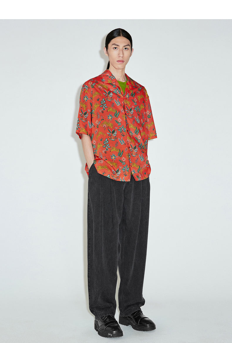 シャツ メンズ 柄シャツ 南国の花々 リゾート風半袖シャツ