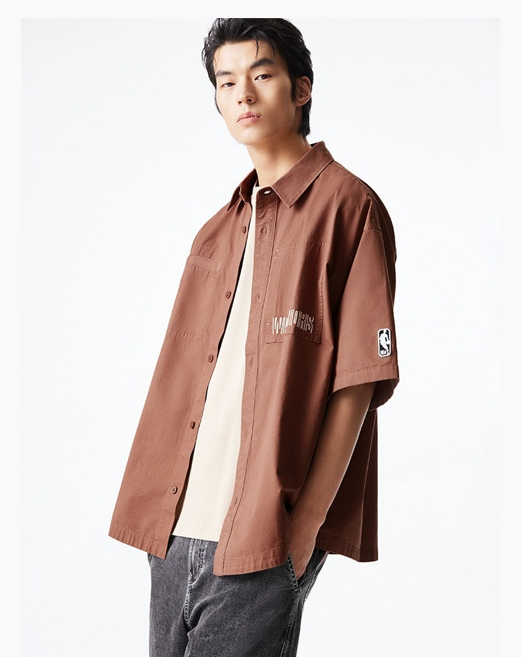 シャツ メンズ 洗練された風合い 半袖スタンドカラーシャツ