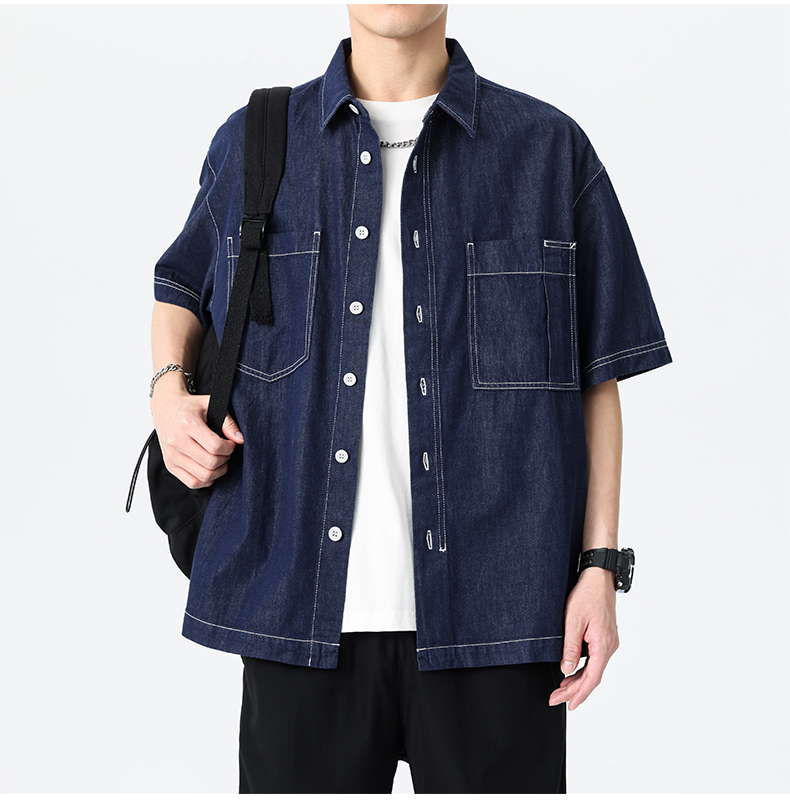 シャツ メンズ ゆったりシルエット半袖デニムシャツ