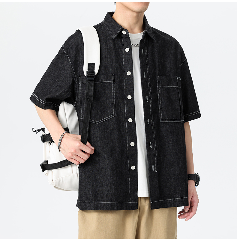 シャツ メンズ ゆったりシルエット半袖デニムシャツ