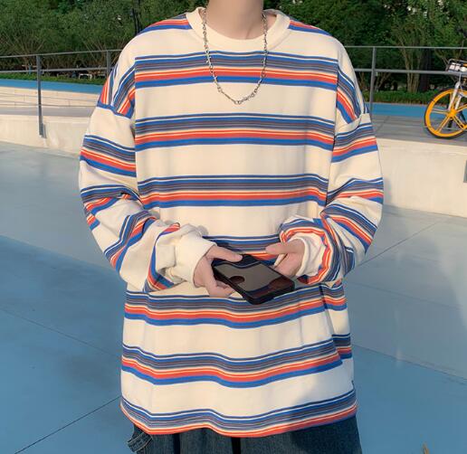 メンズ シャツ 秋冬メンズ長袖ボーダー柄シャツ