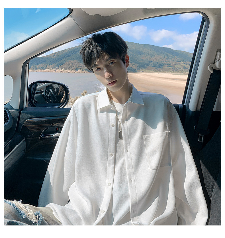 メンズ シャツ 無地長袖シャツ男女兼用ストリート系春秋新作