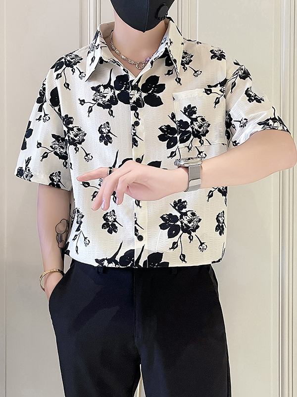シャツ メンズ 柄シャツ 花模様プリント半袖アロハシャツ