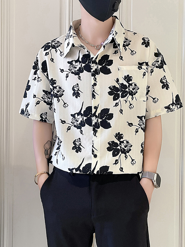 シャツ メンズ 柄シャツ 花模様プリント半袖アロハシャツ