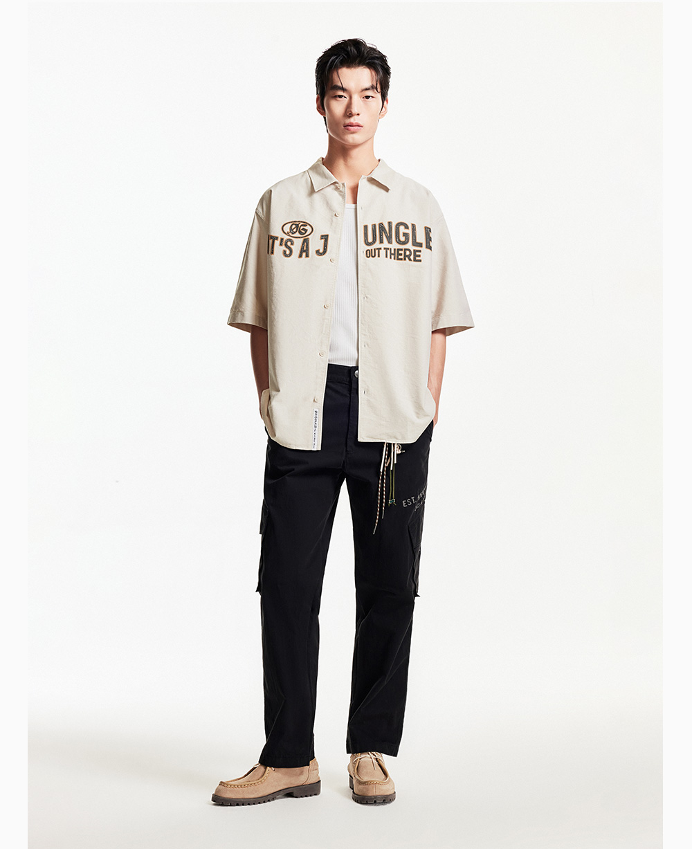 シャツ メンズ 冒険メッセージ半袖柄シャツ