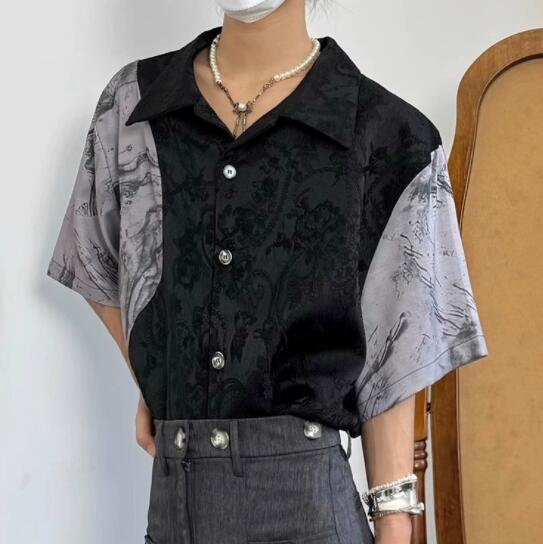 シャツ メンズ 夏用和柄半袖シャツ冷感素材中華風メンズ
