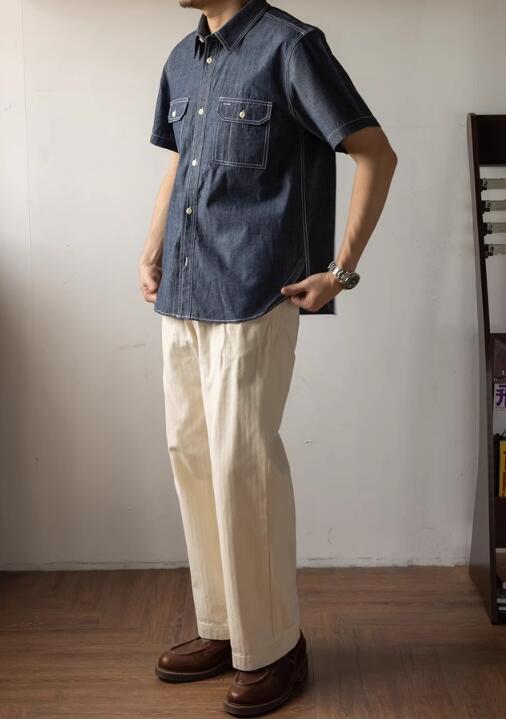 メンズ シャツ 夏季メンズカジュアルデニムシャツ半袖