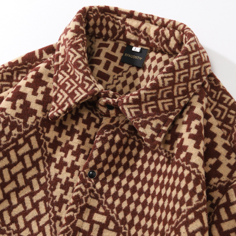 メンズ シャツ メンズ エスニック風 長袖シャツ 幾何学模様 秋冬新作