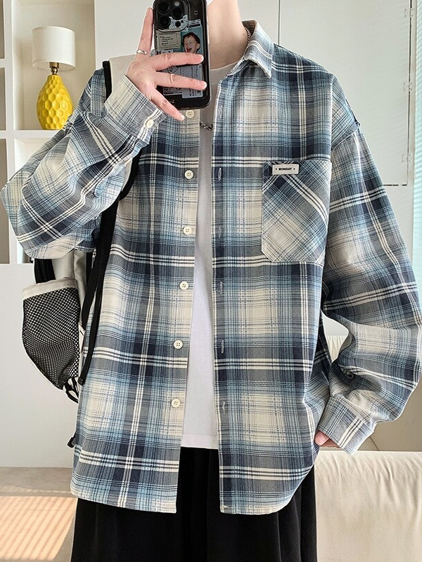 シャツ メンズ チェックシャツ ゆったりシルエット格子柄シャツ