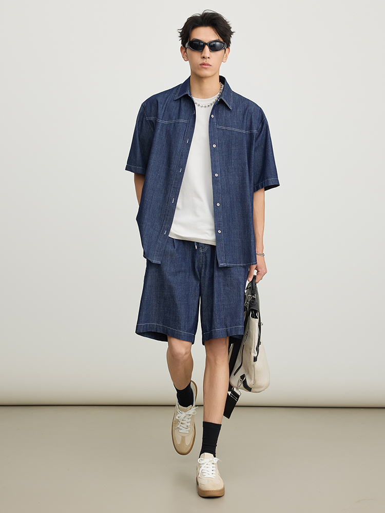 シャツ メンズ デニムシャツ 半袖ウエスタンヨーク デニムシャツ