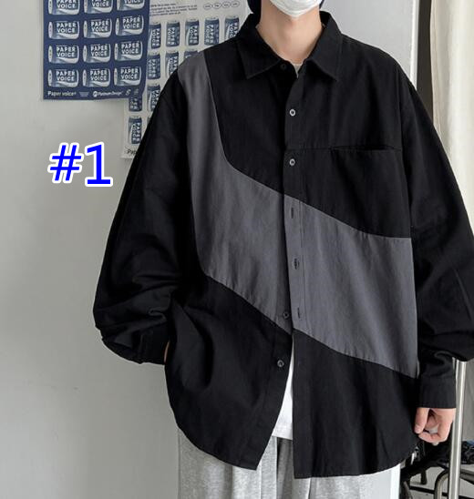 メンズ シャツ 秋冬メンズ配色切替長袖シャツ