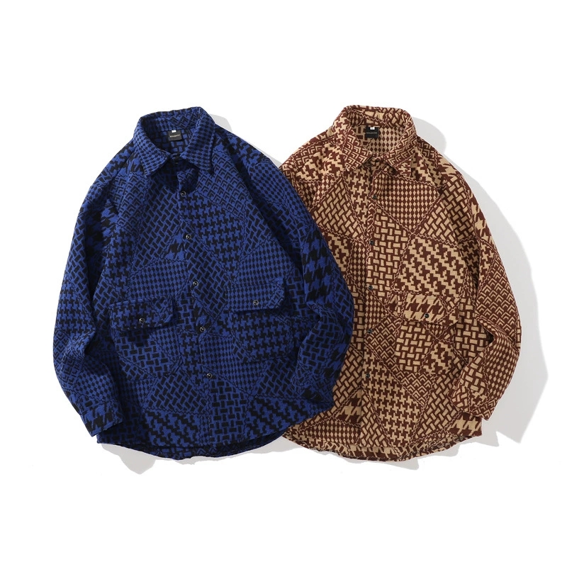 メンズ シャツ メンズ エスニック風 長袖シャツ 幾何学模様 秋冬新作