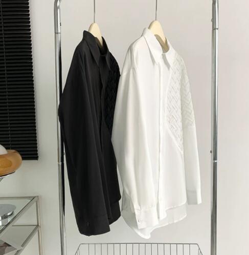 メンズ シャツ メンズ長袖カジュアルシャツ編み込み柄切り替え