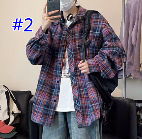 メンズ シャツ メンズ 長袖チェックシャツ ブルー系カジュアルトップス