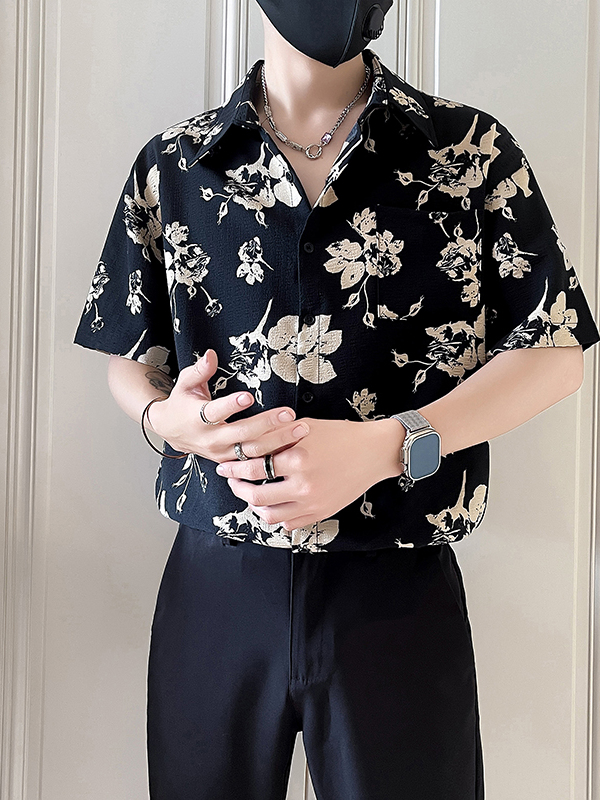 シャツ メンズ 柄シャツ 花模様プリント半袖アロハシャツ
