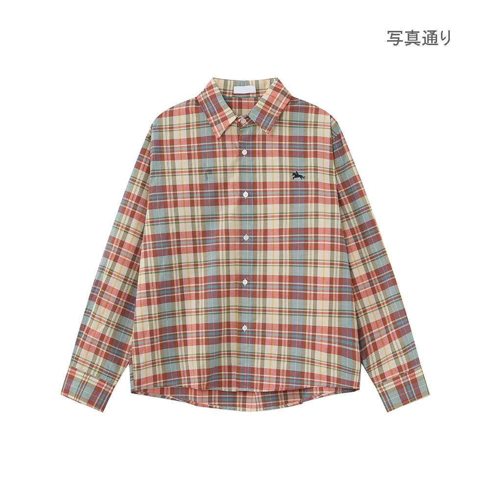 メンズ シャツ 刺繍入りチェック柄シャツ メンズカジュアルトップス