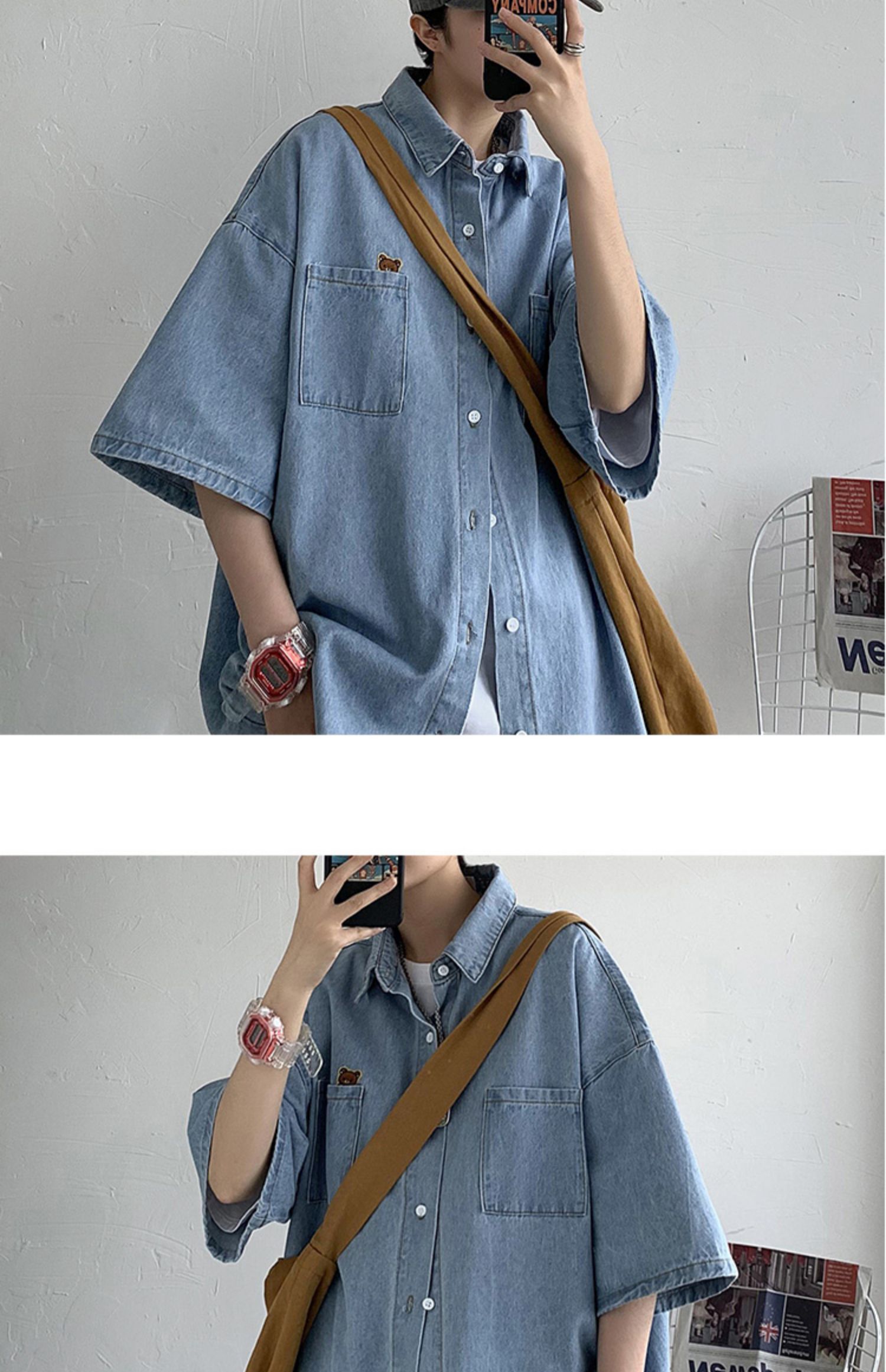 シャツ メンズ ゆったりシルエット七分袖デニムシャツ