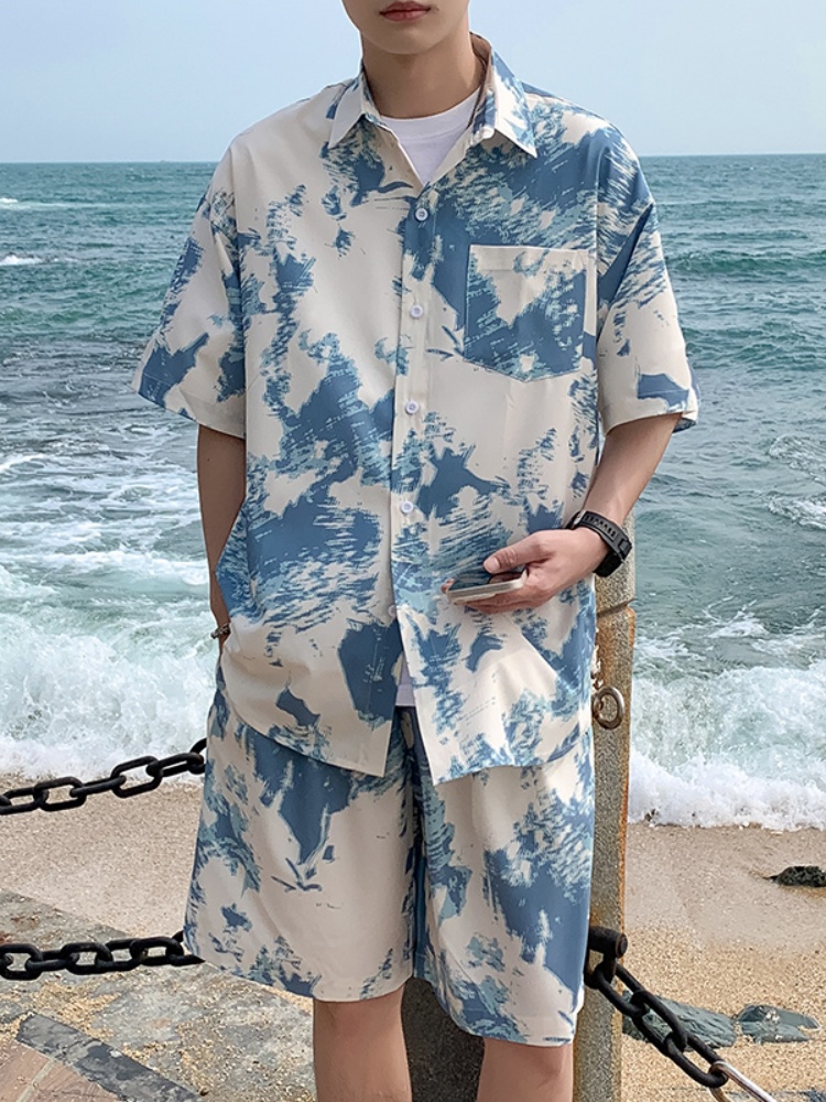 シャツ メンズ アロハシャツ 爽涼波模様アロハシャツセットアップ