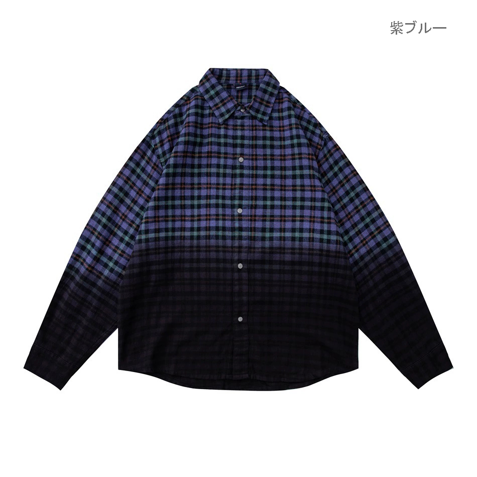 メンズ シャツ メンズ グラデーションチェック柄シャツ 長袖 秋冬