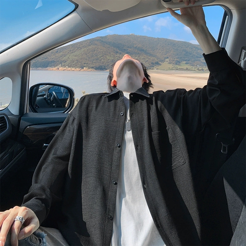 メンズ シャツ 無地長袖シャツ男女兼用ストリート系春秋新作