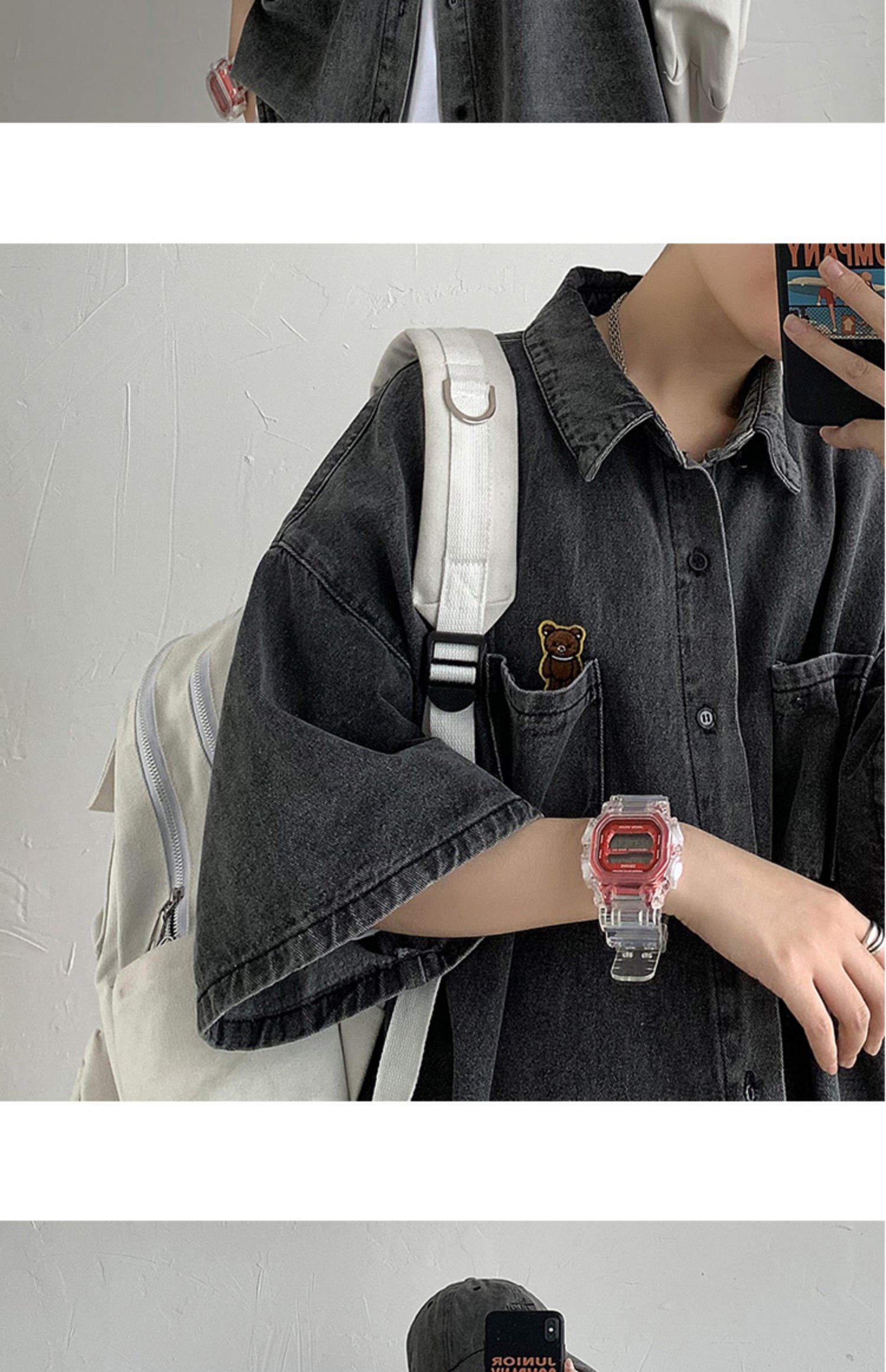 シャツ メンズ ゆったりシルエット七分袖デニムシャツ
