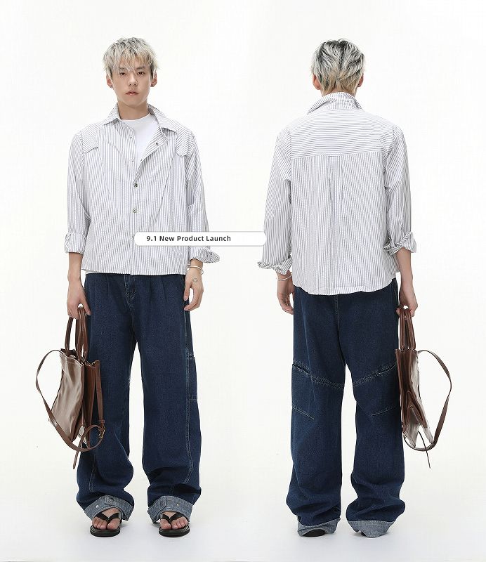 メンズ シャツ メンズ ストライプ柄シャツ 春秋新作