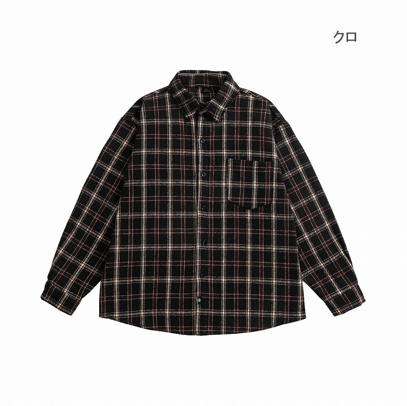 メンズ シャツ 男性用チェック柄長袖シャツ切替え配色 チェックシャツ