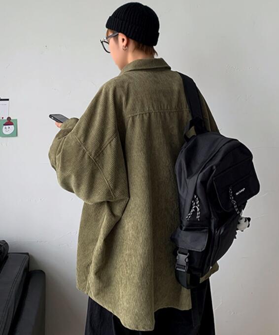 メンズ シャツ 秋冬メンズカーキコーデュロイ長袖シャツ