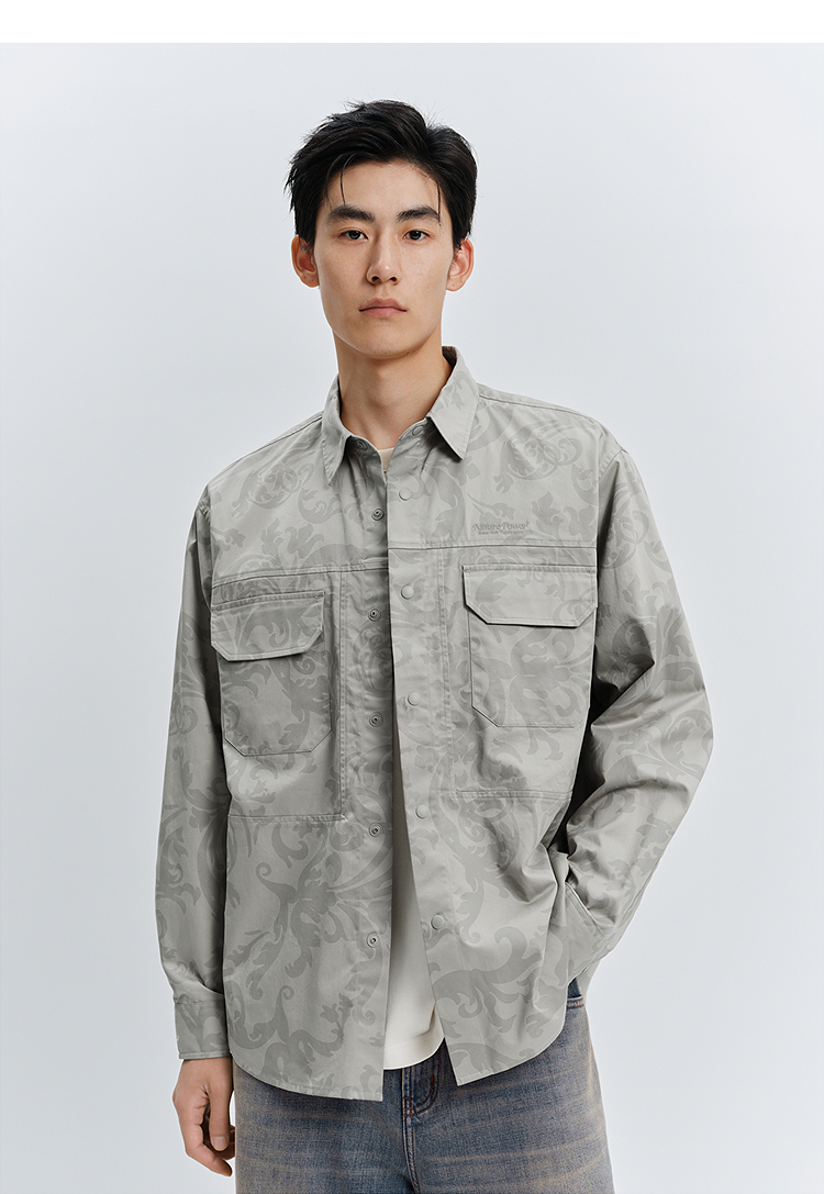 シャツ メンズ 柄シャツ 唐草模様オーバーサイズシャツ