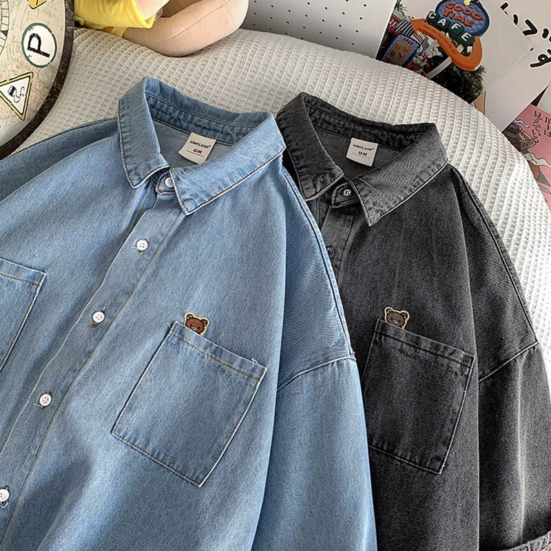 シャツ メンズ ゆったりシルエット七分袖デニムシャツ