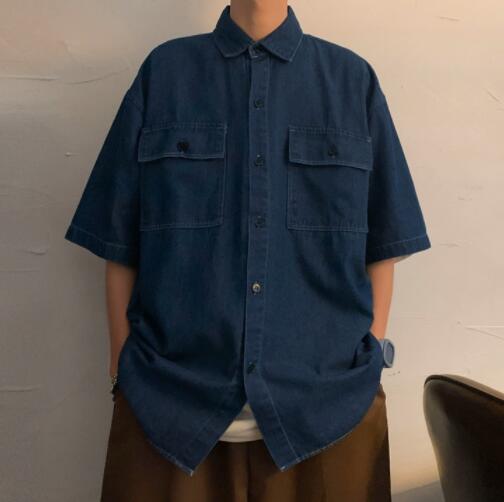 メンズ シャツ 夏物メンズデニムシャツ半袖カジュアル