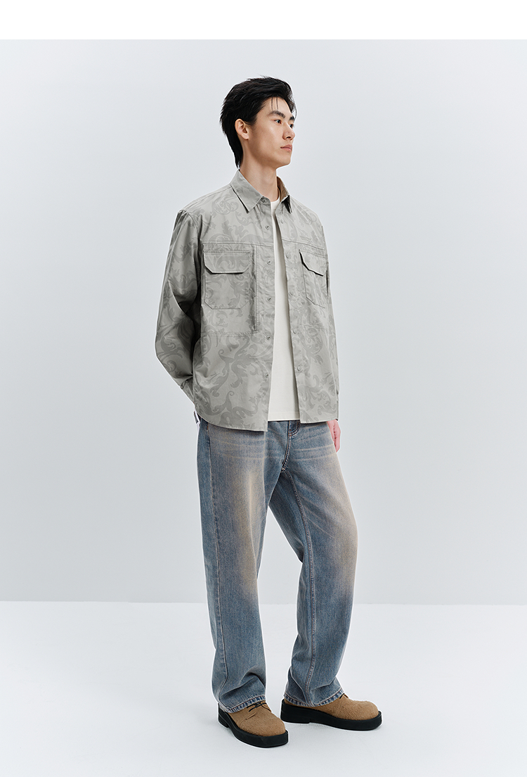 シャツ メンズ 柄シャツ 唐草模様オーバーサイズシャツ