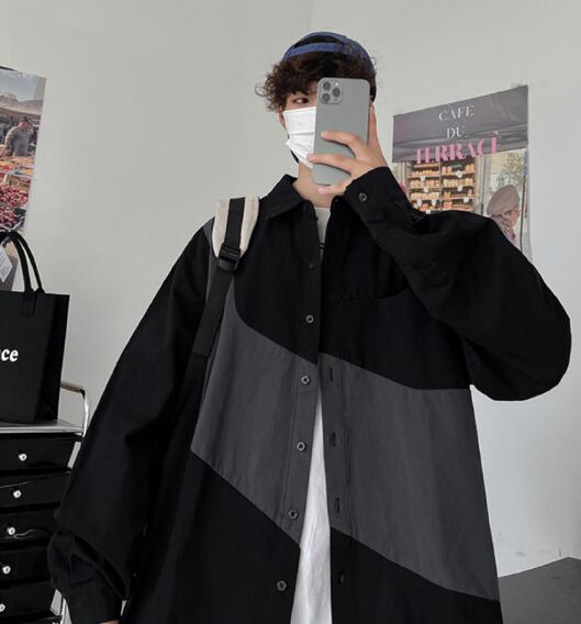 メンズ シャツ 秋冬メンズ配色切替長袖シャツ