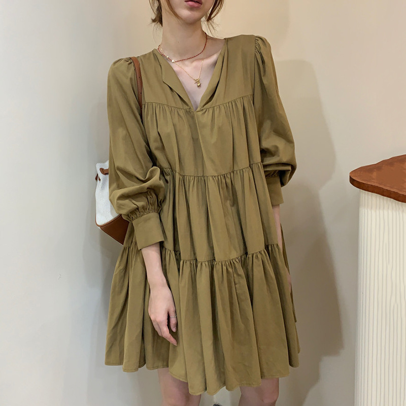 シャツワンピース美ライン長袖ワンピース