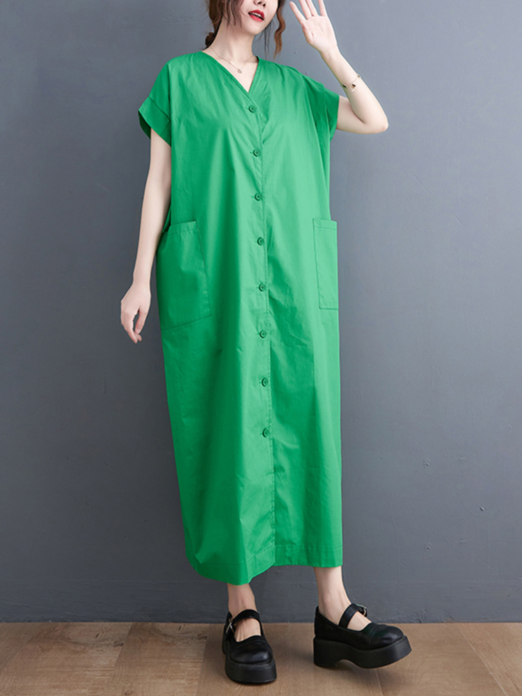 コットン シャツワンピース レディース ロング丈 半袖