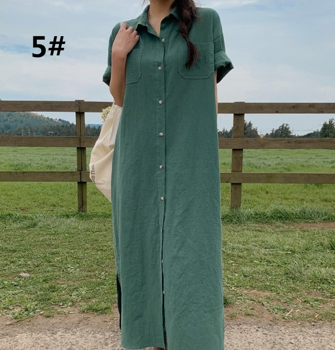 リネン シャツワンピース レディース ロング丈 体型カバー 大きいサイズ対応