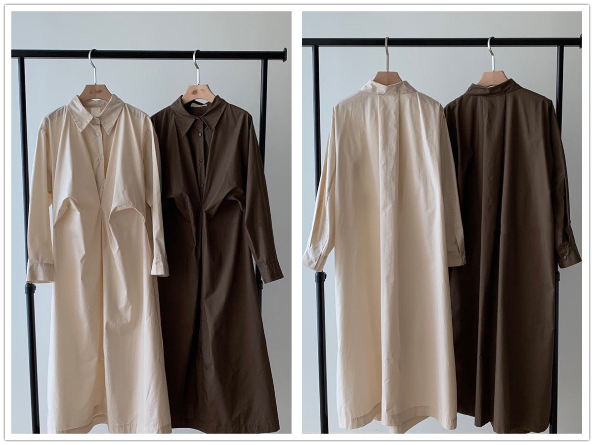 シャツワンピース  大人カジュアル長袖 ロング丈ワンピース