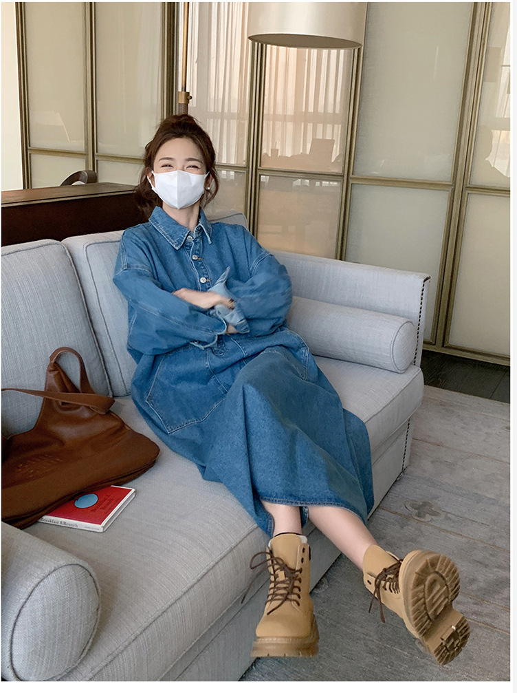 シャツワンピースデニム大きめポケットワンピース