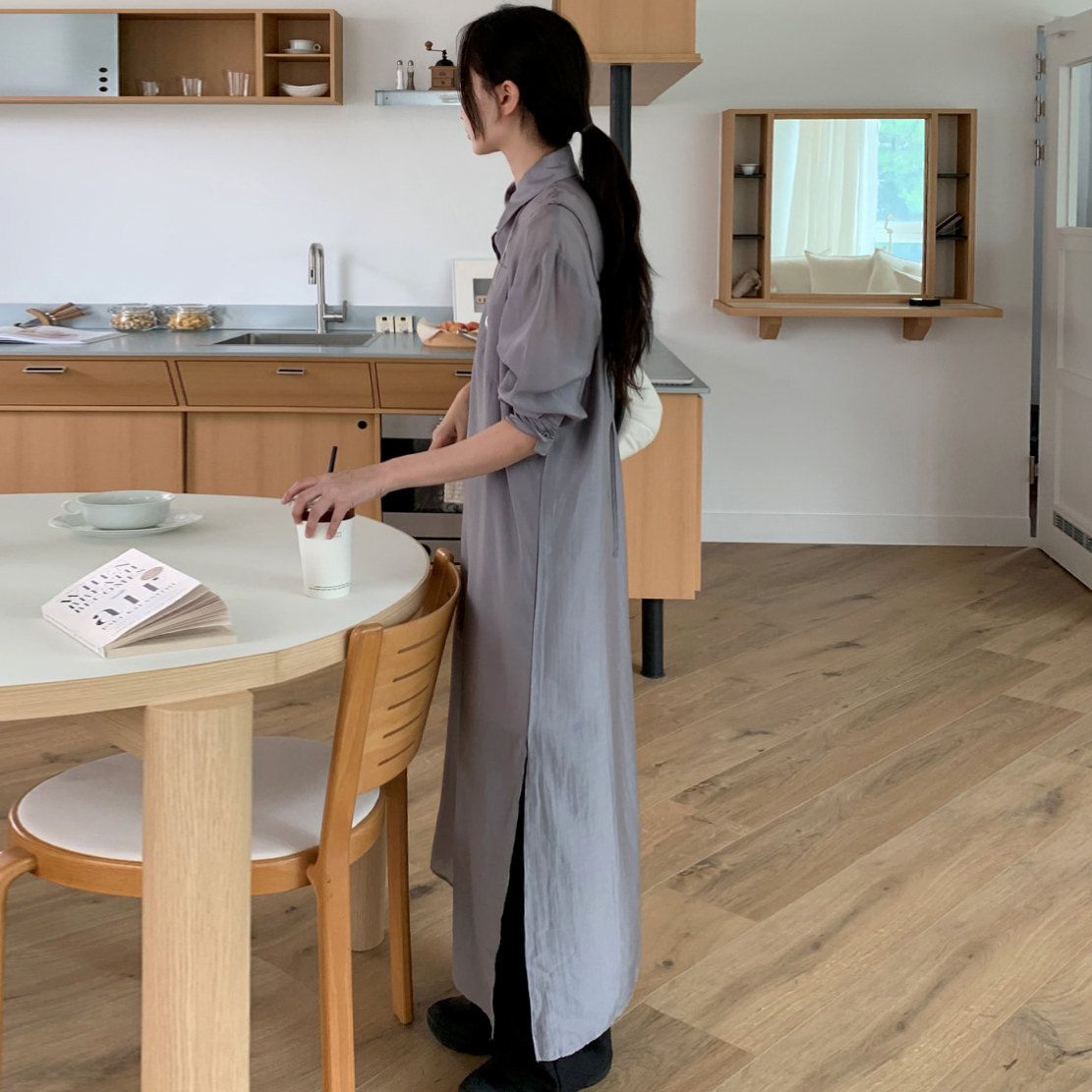 シャツワンピース韓国風おしゃれ重ね着風デザイン