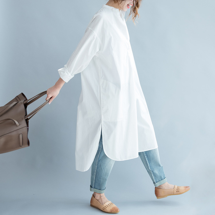  シャツワンピース白無地ロングゆったりサイズ