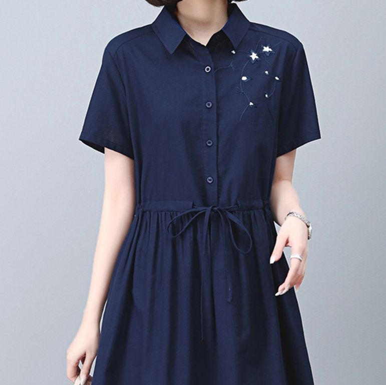  星柄刺繍入り半袖シャツワンピース