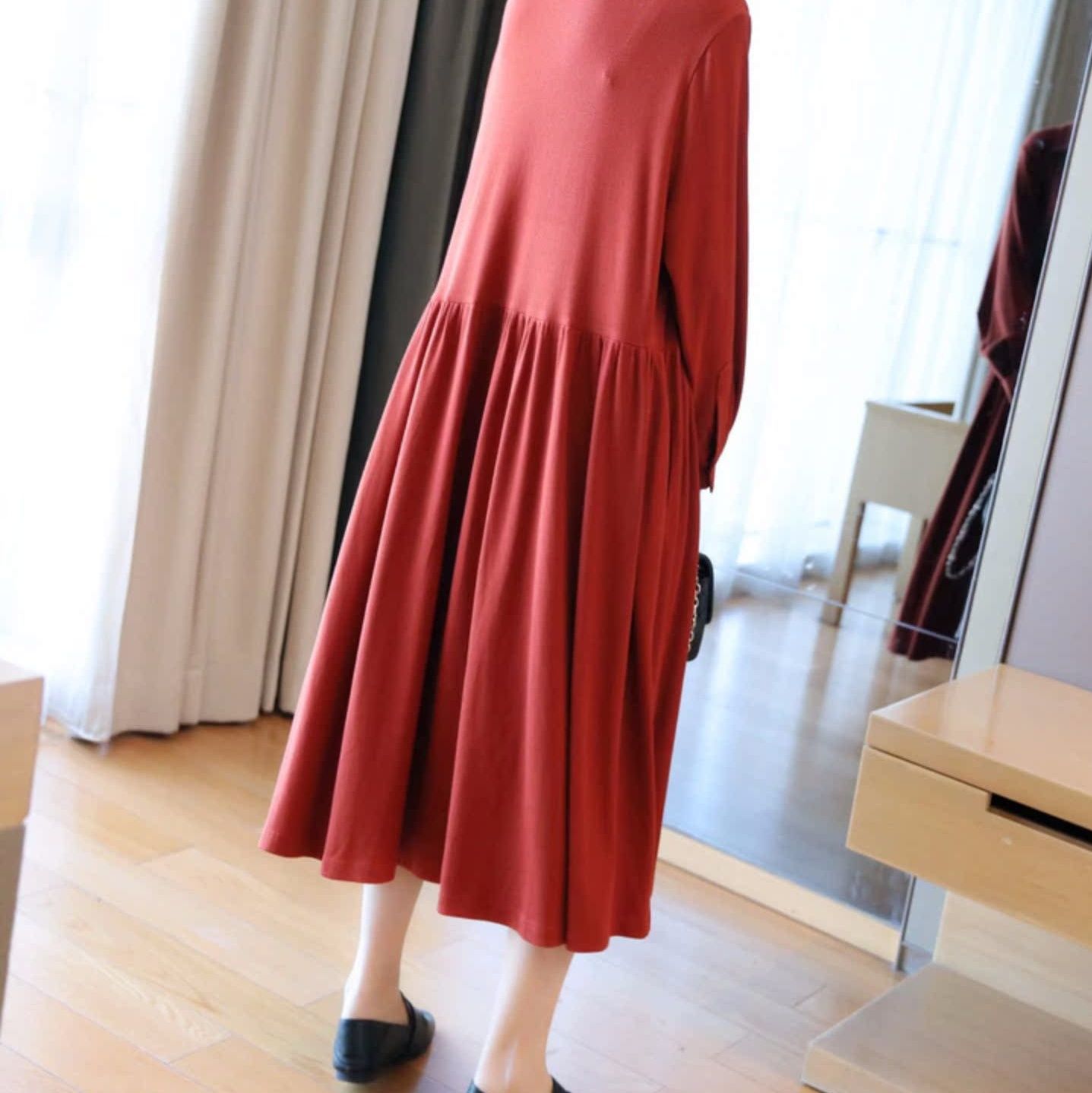  ゆったりシルエット長袖シャツワンピース