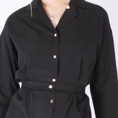 開襟長袖ベルト付きシャツワンピース