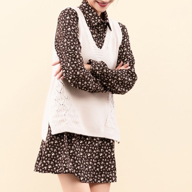  花柄プリント長袖シャツワンピース