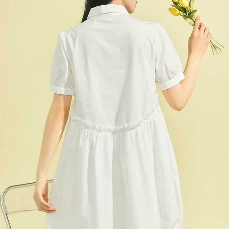  襟付き半袖ティアードシャツワンピース