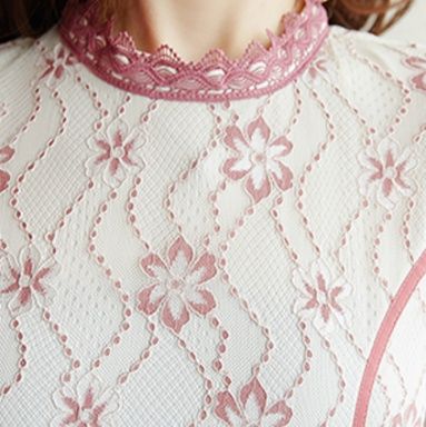 花柄総刺繍ハイネック長袖シャツワンピース