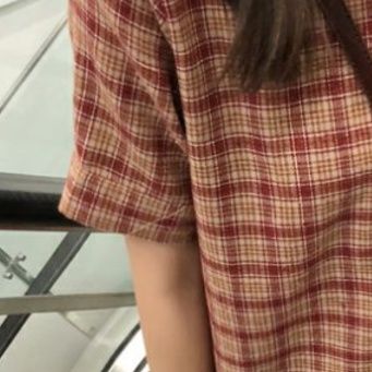  格子柄裾フリル半袖シャツワンピース