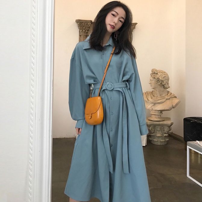 ベルト付きロングシャツワンピース