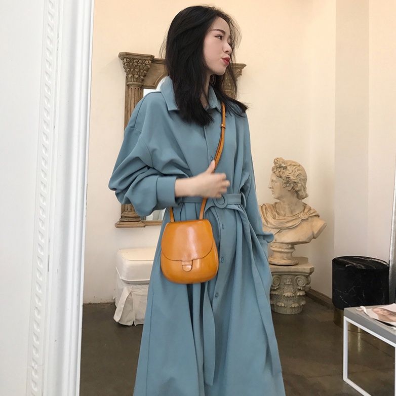 ベルト付きロングシャツワンピース
