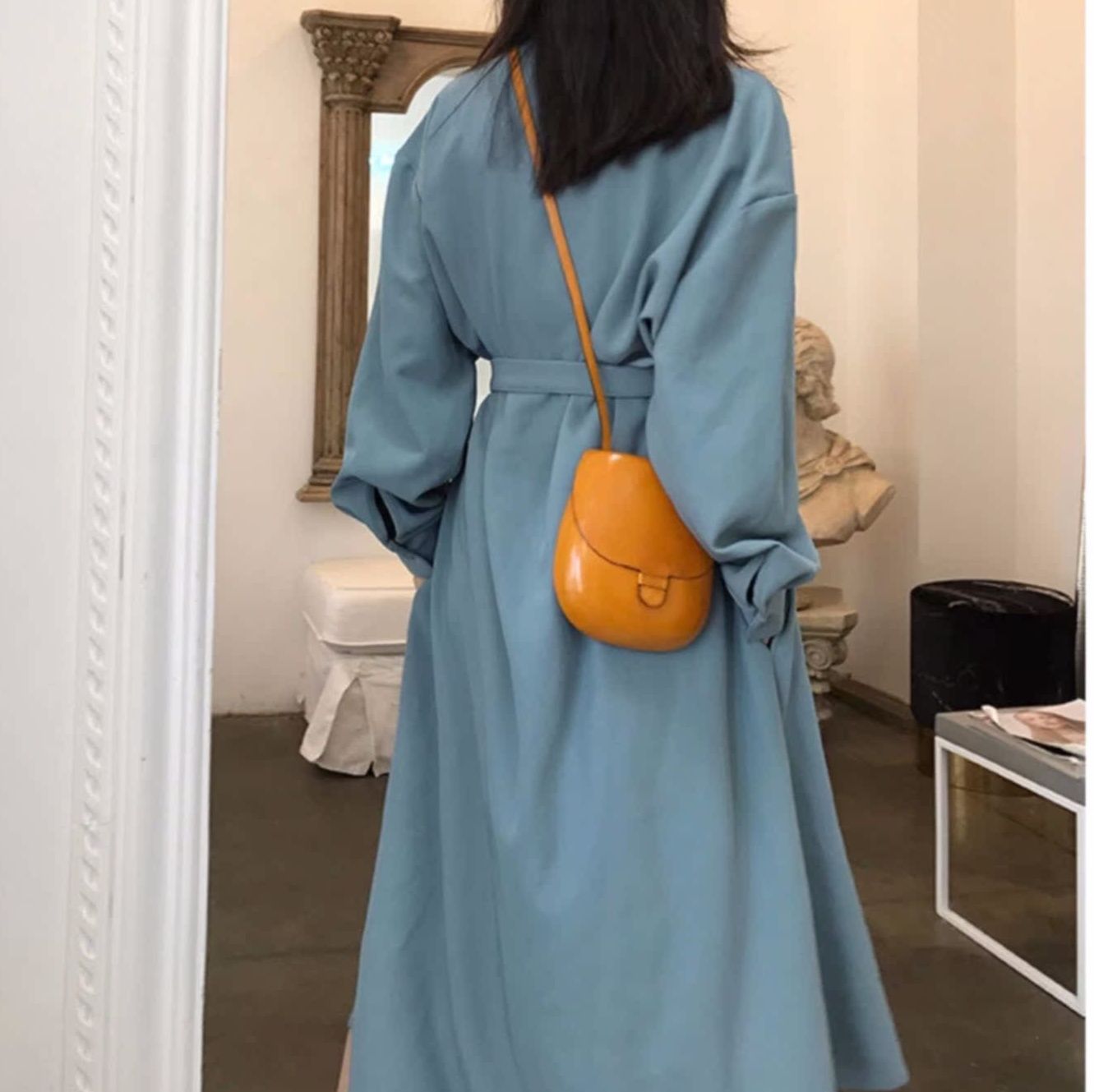 ベルト付きロングシャツワンピース